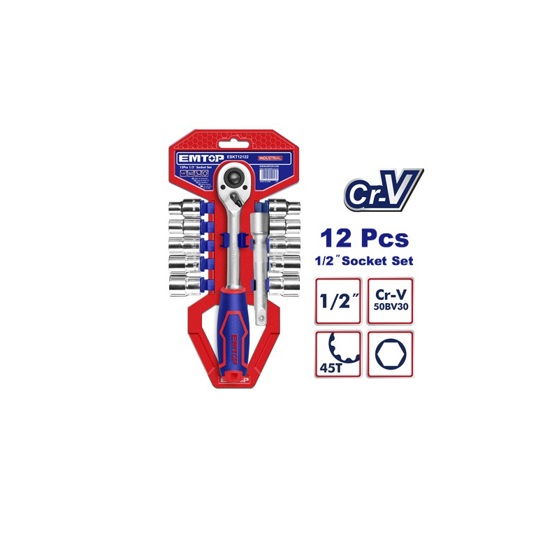 Chave Catraca + Jogo de Soquetes de 12 peças 1/2" - CRV