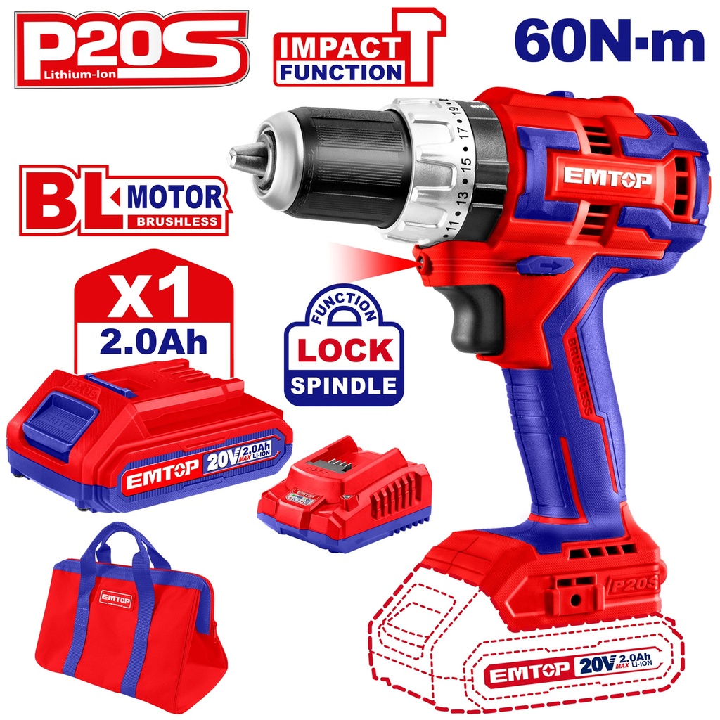 Furadeira C/Impacto 20v Brushless, 60 NM