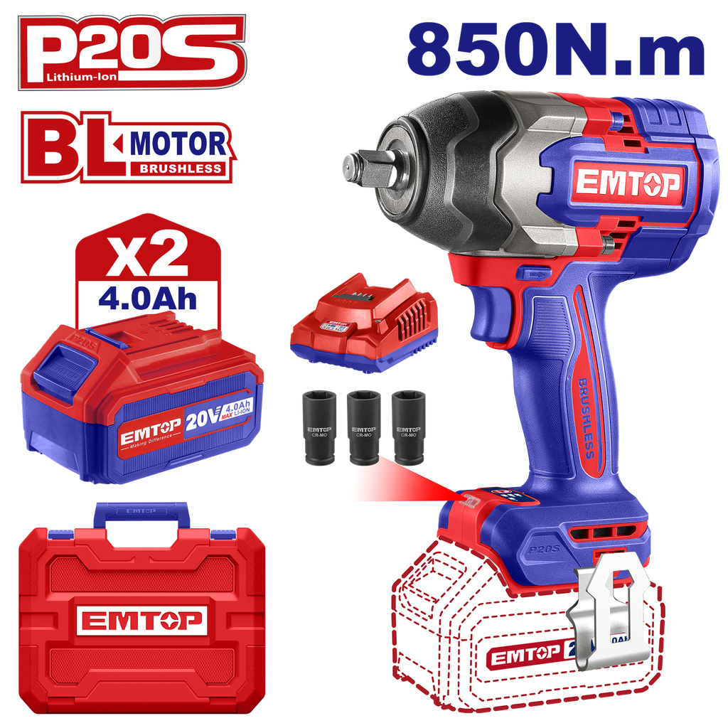 Chave de Impacto 1/2" - 20v - 850nm motor brushless