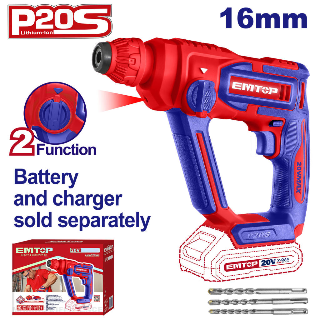 Martelete SDS Plus 20V - 16mm - 1,5J (s/ Bateria  s/ Carregador)