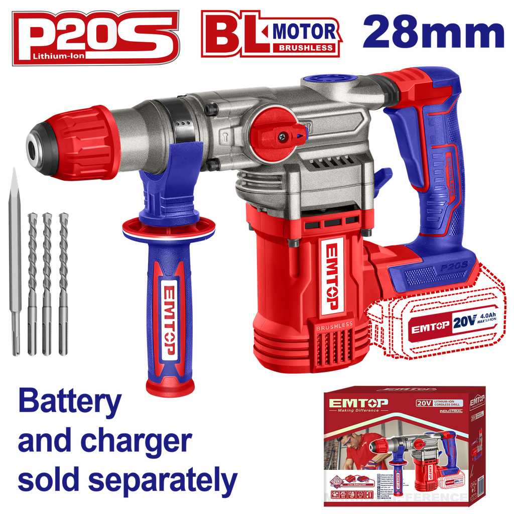 Martelete sds plus 20v - 28mm 4.5 J s/bateria s/ carregador 