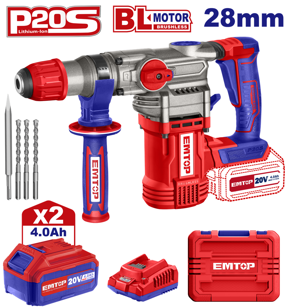 Martelete sds plus 20v - 28mm 4.5j C/Bateria e carregador