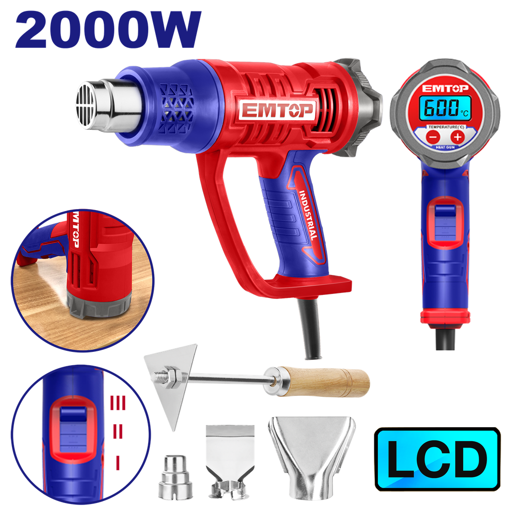 Soprador Térmico 2000W - 220V - 600°C com Controle de Temperatura LED digital e Acessórios