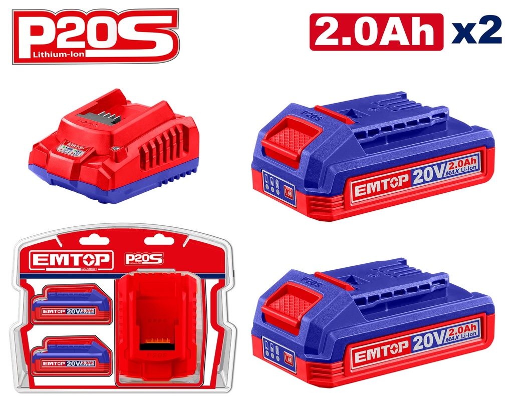 Kit 2 Baterias 2.0Ah + Carregador Rápido 20V