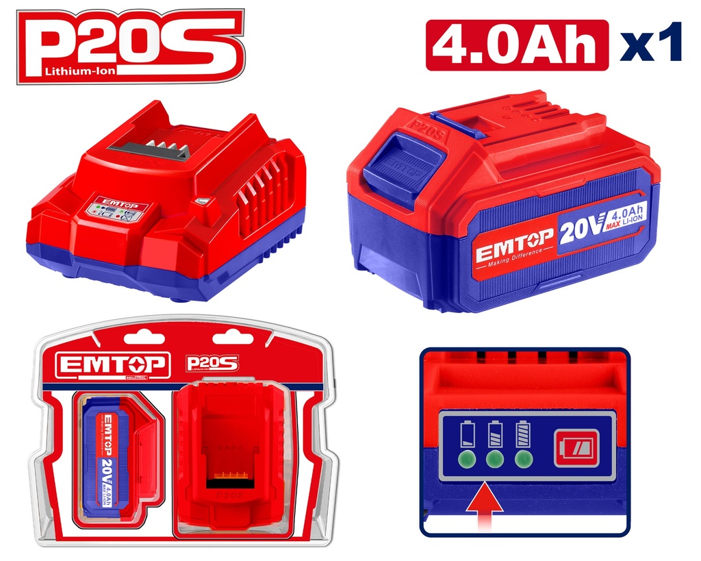Kit Bateria 4.0Ah + Carregador Rápido 20V