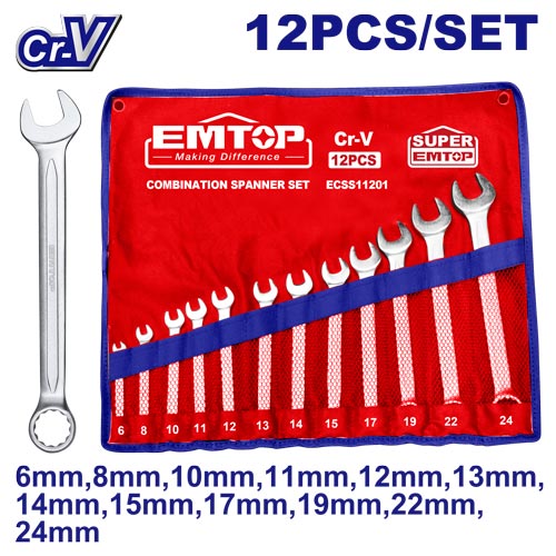 Kit Chave Combinada 12 Peças 6mm-24mm - Cr-V com Bolsa de Lona