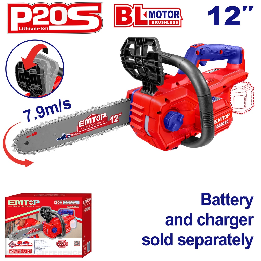 Motoserra a Bateria 12'' 20V Sem Bateria - Motor sem Escova e Lubrificação Automática