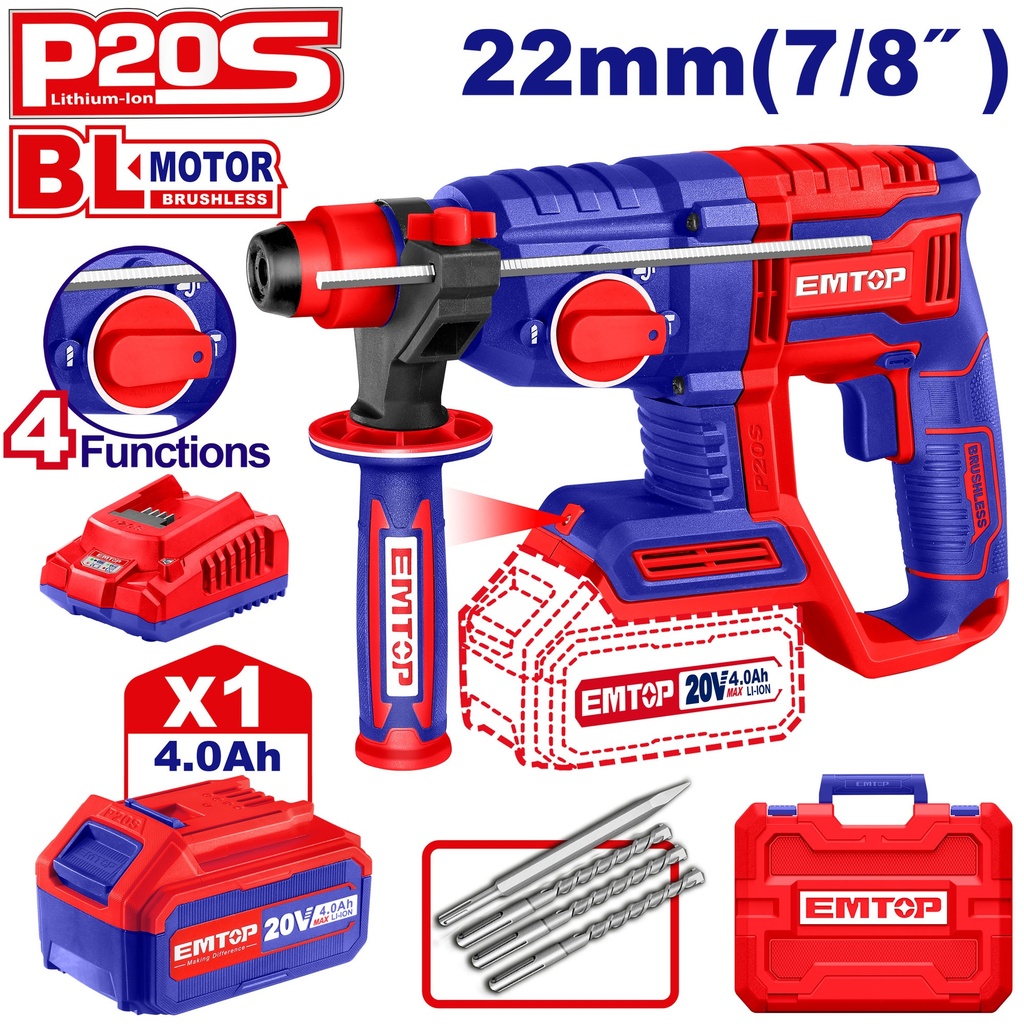 Martelete SDS Plus 20V - 2,0J com Bateria 4,0Ah e Sistema Brushless