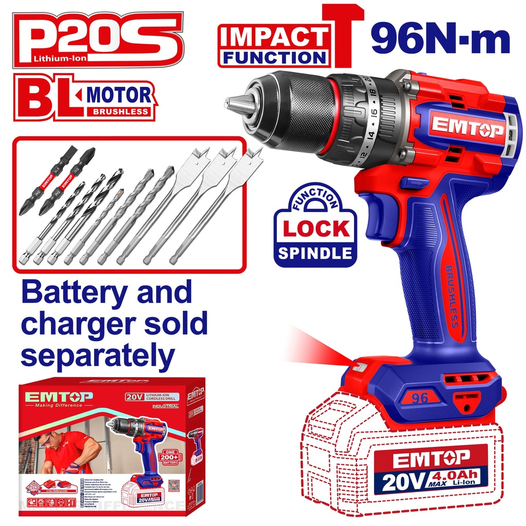 Parafusadeira brushless de impacto 96nm 20v s/bateria 