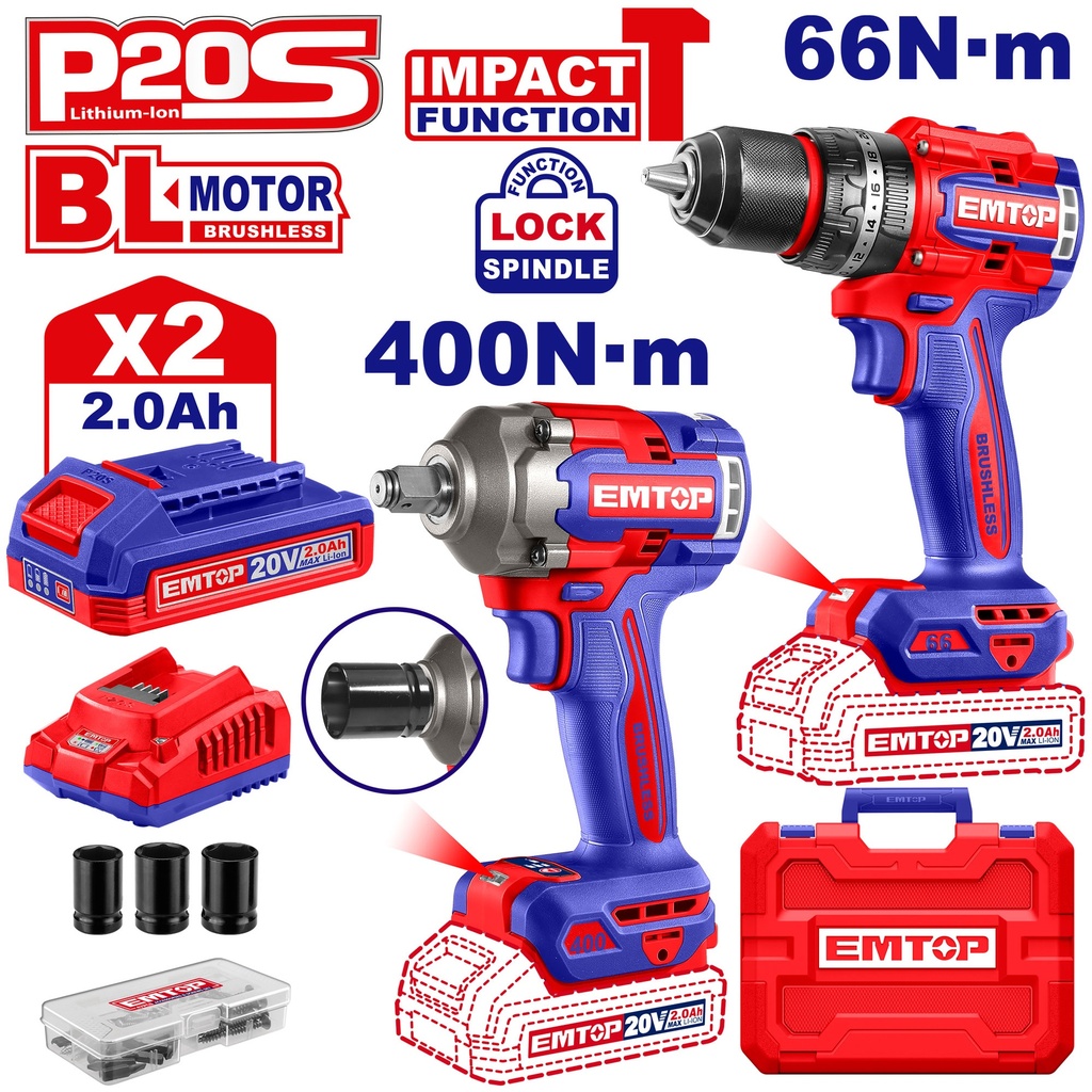 Kit Chave de Impacto 400Nm + Parafusadeira de Impacto 66Nm 20V 