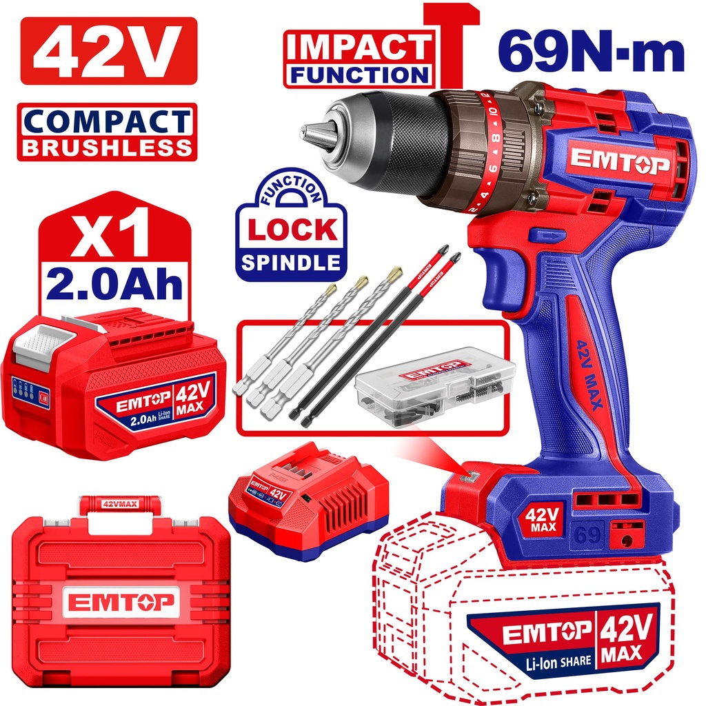 Chave de Impacto Sem Fio 42V - Motor Brushless 460Nm com Maleta e Acessórios 