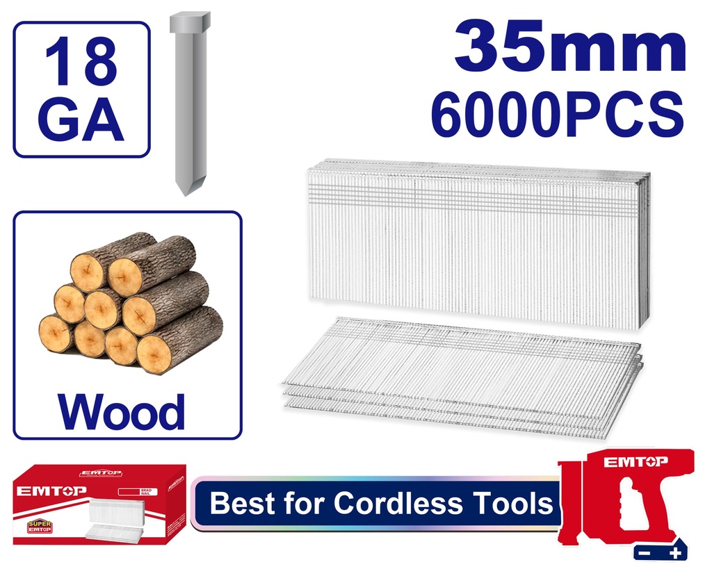 Pregos Brad 35mm - Caixa com 6000 Unidades para Pistolas de Prenderação 