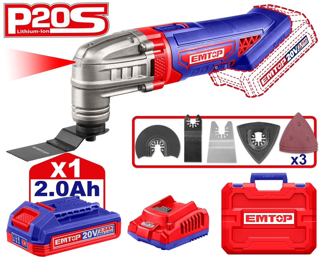 Multiherramienta (Multitool) a Bateria 20V - 5000-20000 RPM com 6 Velocidades e Acessórios 