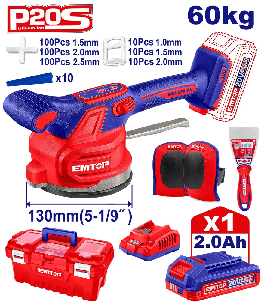 Máquina de Vibração para Azulejos sem Fio 20V - Kit Completo com Acessórios e Bateria
