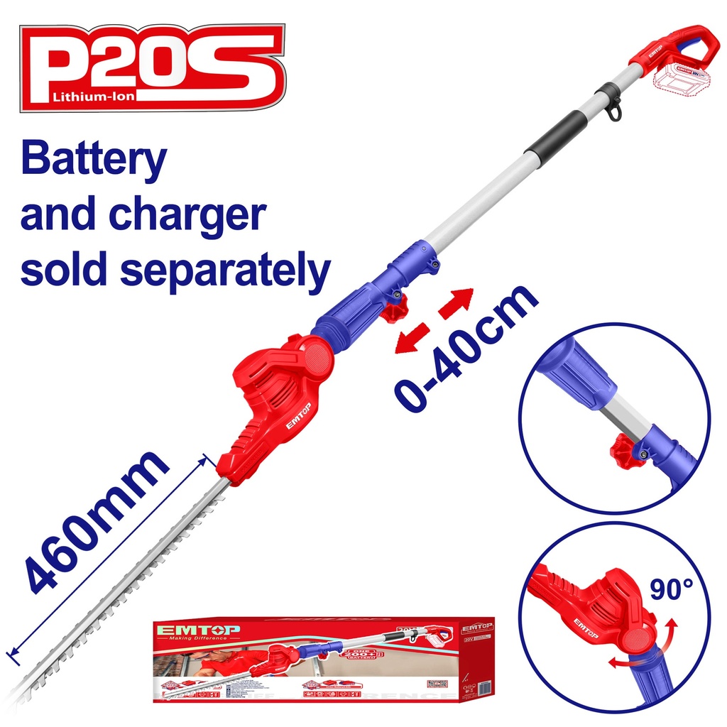 Aparador (Cortasetos de Pértiga) sem Fio 20V - 460mm de Corte com Alça de Ombro