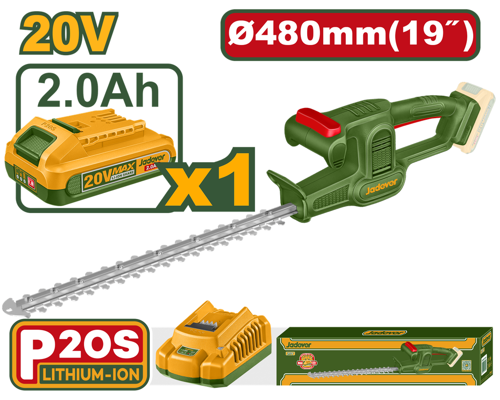 Corta-Seques JADEVER sem Fio 20V - Lâmina 480mm com Bateria 2,0Ah e Carregador 
