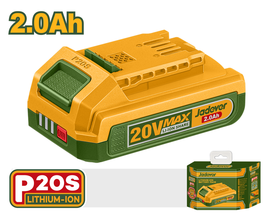 Bateria de Íons de Lítio JADEVER 20V 2,0Ah - Compatível com Linha P20S 