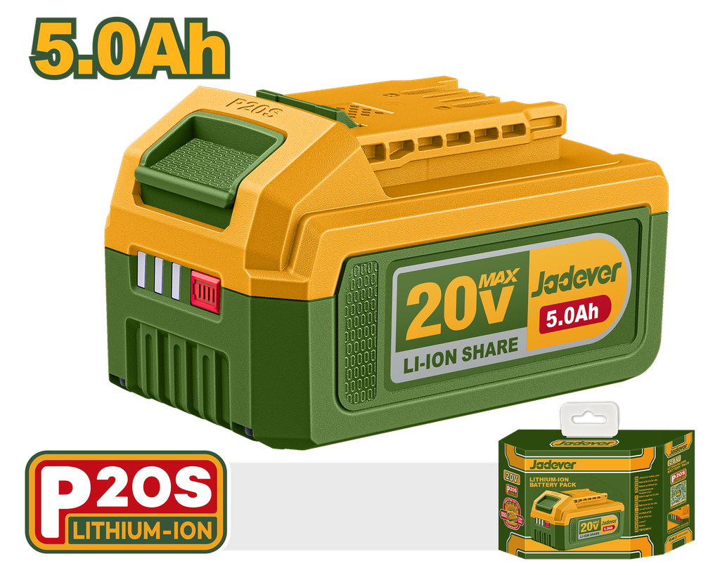 Bateria de Íons de Lítio JADEVER 20V 5,0Ah - Compatível com Linha P20S