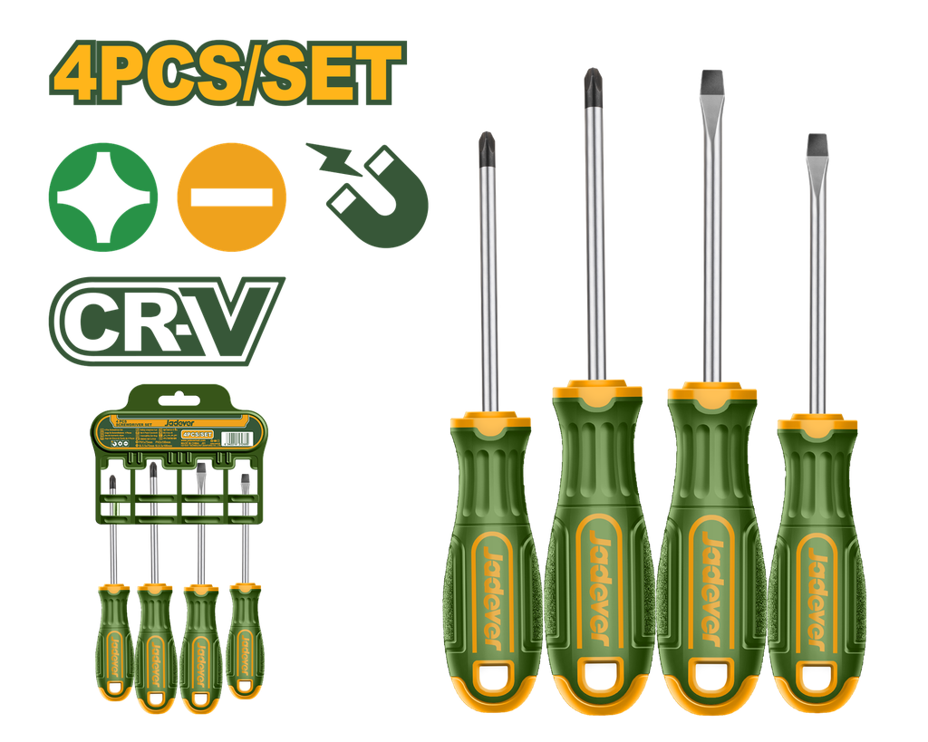 Jogo de Chaves de Fenda Jadever 4 Peças - Haste Redonda Cr-V