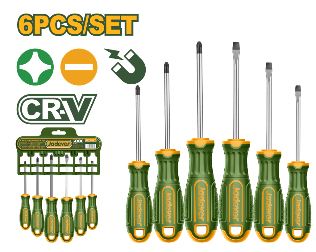 Jogo de Chaves de Fenda Jadever 6 Peças - Haste Redonda Cr-V