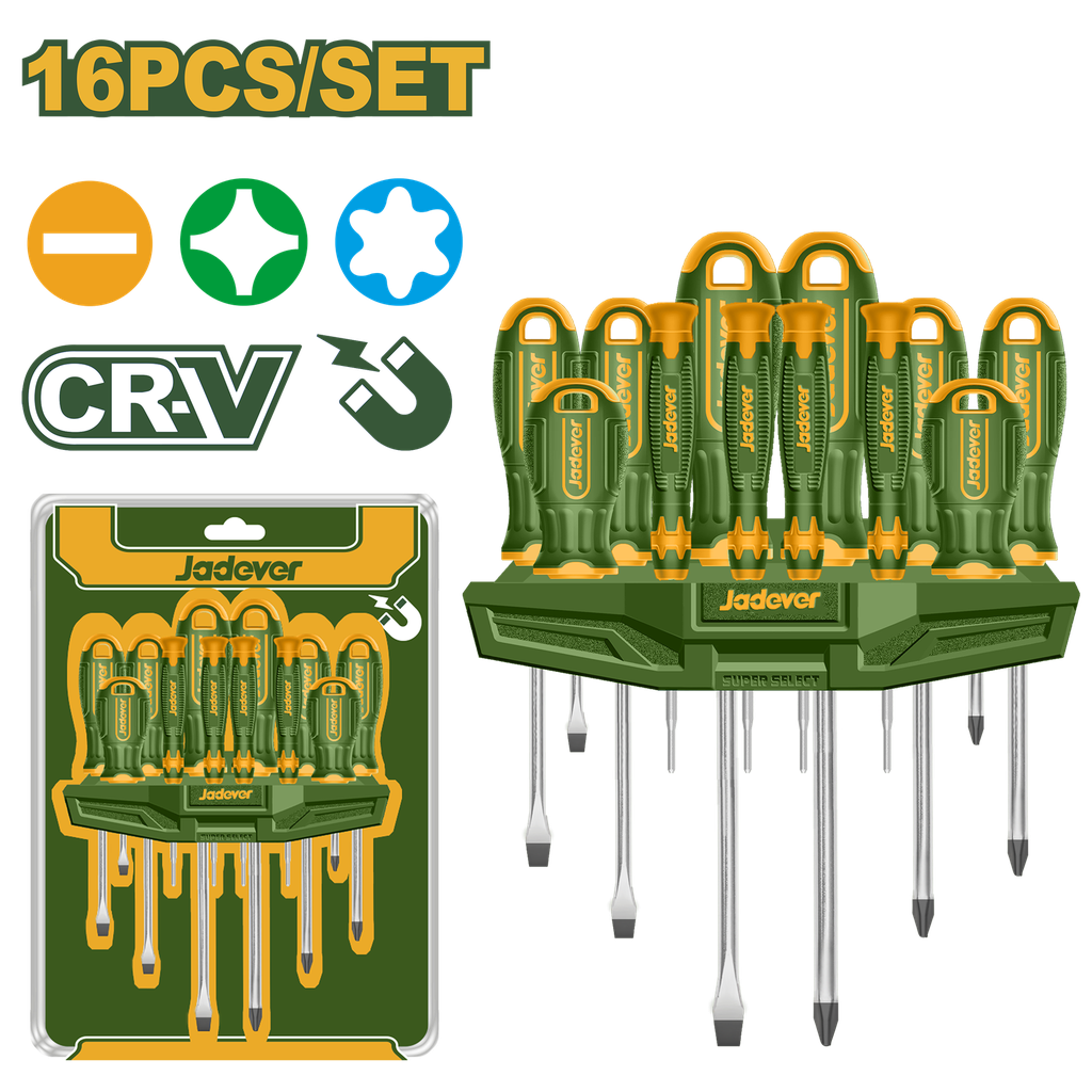 Jogo de Chaves de Fenda 16 Peças - Cabo Ergonômico e Pontas Cr-V