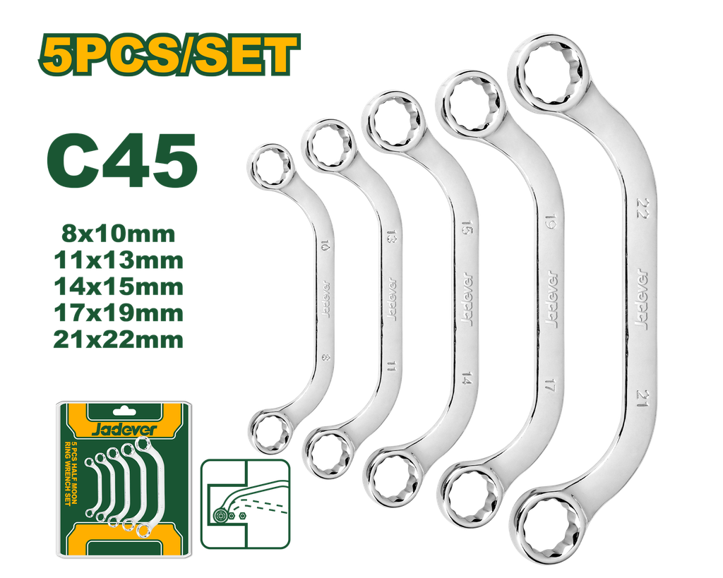 Jogo de Chaves Combinadas 5 Peças - Jadever - 8-22mm com Acabamento Polido