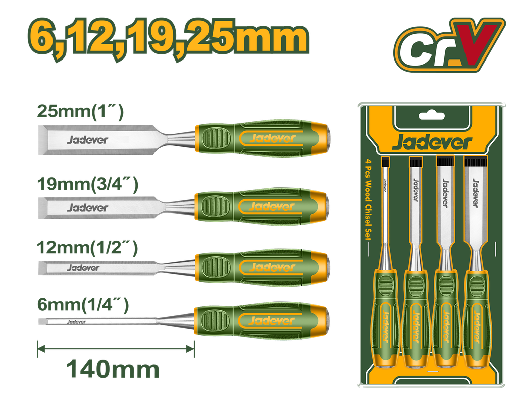 Jogo de Cinzéis para Madeira de 4 Peças