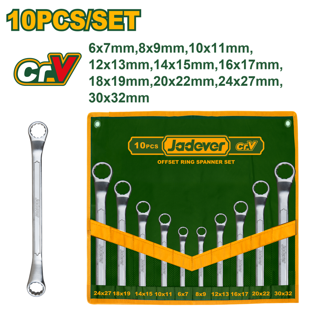 Jogo de Chaves de Anel Deslocadas - Jedaver - 10 Peças 6-32mm - Acabamento Cromado Mate