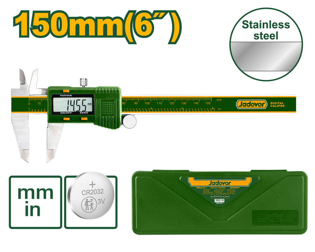 Paquímetro Digital 6"- Jadever - 150mm com Leitura 0,01mm e Conversão 