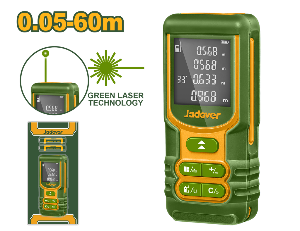 Detector a Laser de Distância 60m Verde - Jadever - Precisão ±2,0 mm
