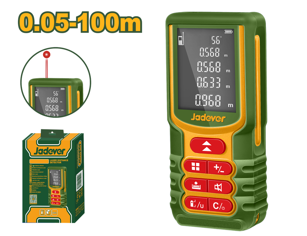Detector a Laser de Distância 100m - Jadever - Precisão ±2,0 mm com Medição de Ângulo