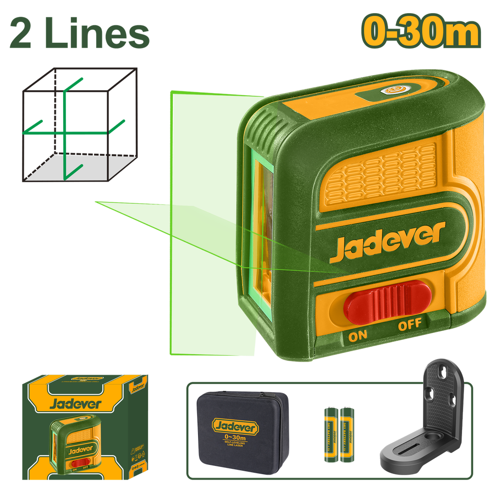 Nível a Laser Verde 2 Linhas 30m - Jadever - Precisão ±2mm com Suporte Magnético