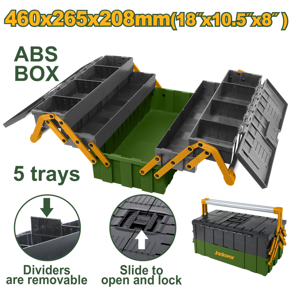 Caixa de Ferramentas de Plástico 5 Bandejas - Jadever - 18" com Alça de Aço e Capacidade 35kg