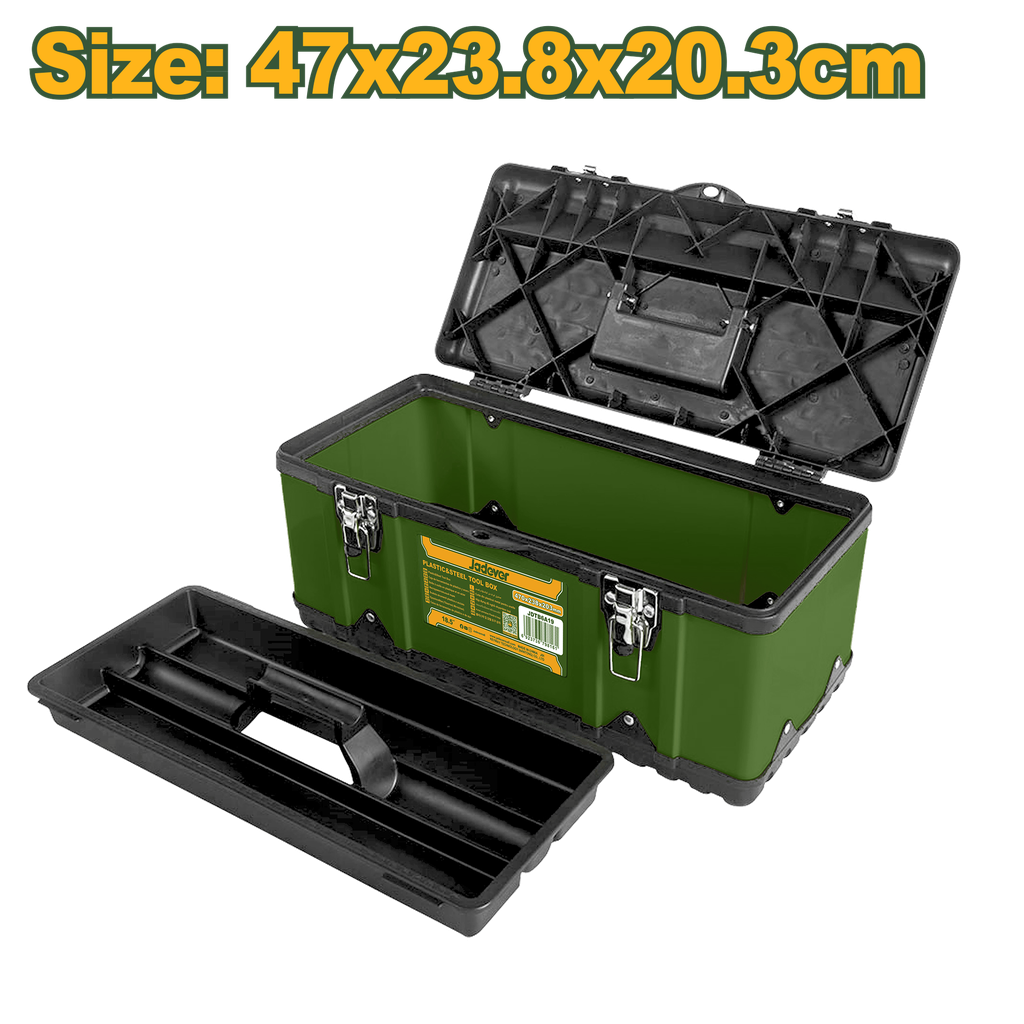 Caixa de Ferramentas de Plástico e Aço 18,5" - Jadever - Fecho Metálico com Bandeja Interna