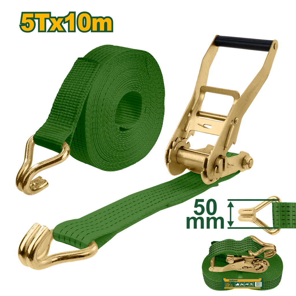 Correias de Amarração Jadever com Catraca  5T x 10m - Largura 50mm e Ganchos Duplos em J