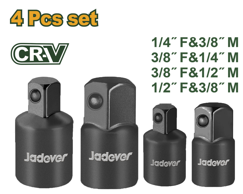 Jogo de Adaptadores de Soquete de Impacto Jadever 4 Peças - Cr-V com Conversões 1/4" a 1/2"