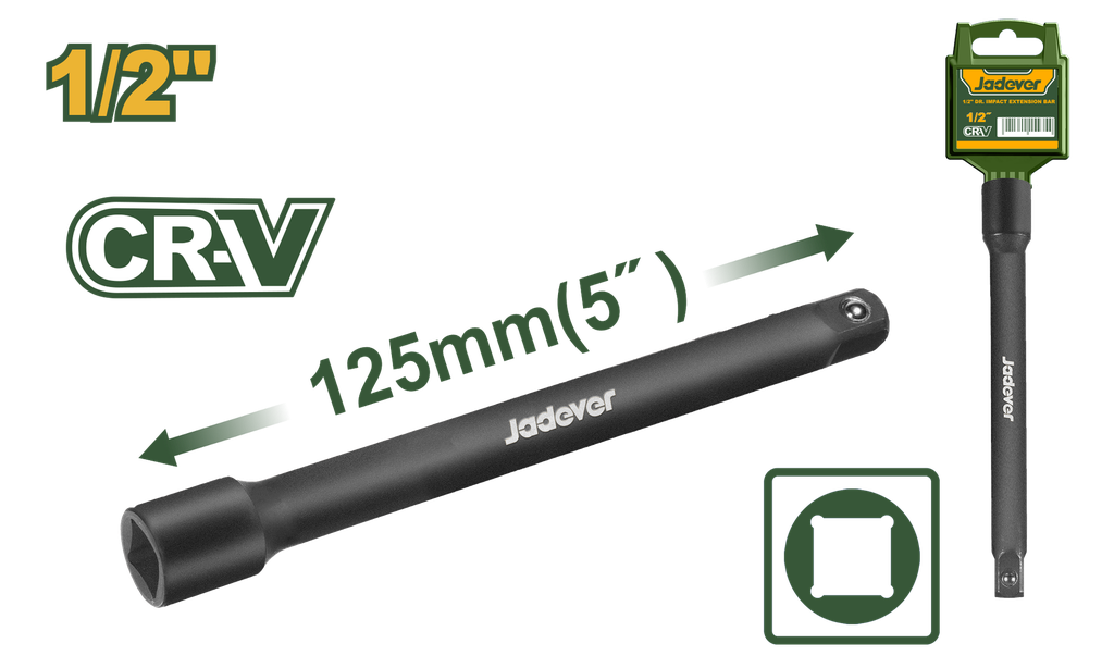 Barra de Extensão de Impacto 1/2" 5" (125mm) Jadever - Aço 50BV30 Cromado