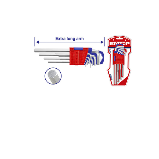[EHKY1092] Kit chave Allen 9 pçs. 1.5-10mm longo