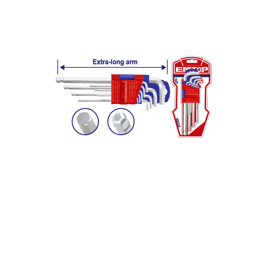 [EHKY2092] Kit Chave Allen com Ponta de Bola EXTRA LONGA 9PÇS
