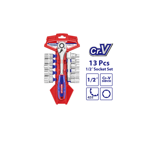 [ESKT12131] Chave Catraca + Jogo de Soquetes de 13 peças 1/2" - CRV