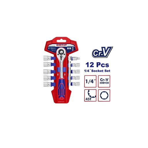 [ESKT14122] Chave Catraca + Jogo de Soquetes de 12 peças 1/4" - CRV