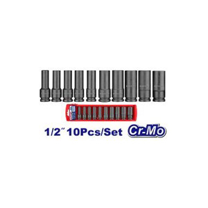 [EMSS12102L] Kit Jogo de Soquetes de Impctos Longos 1/2" 10mm a 24mm - 10 peças