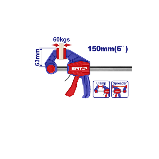 [ECLPQ60101] Braçadeira de Barra Aperto Rápido (Quick Bar Clamp) P/ Madeira De 63x150mm (6")