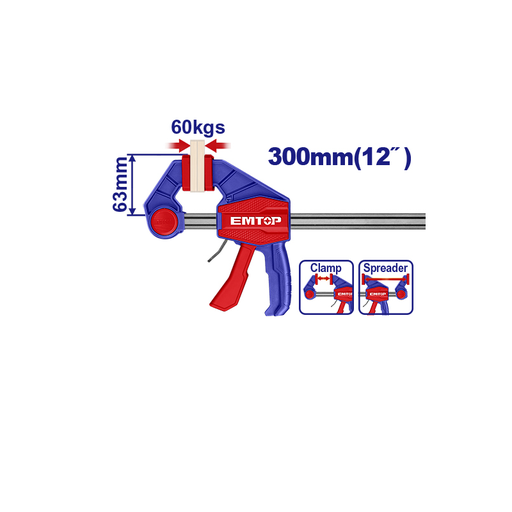[ECLPQ60201] Braçadeira de Barra Aperto Rápido (Quick Bar Clamp) P/ Madeira De 63x300mm (12")