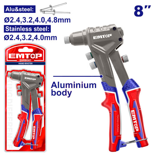 [EHRR081] Rebitadeira Manual 8" - Para Rebites de Aço Inoxidável, Alumínio e Aço