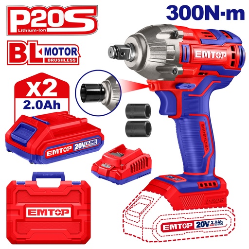 [ECDLIW2038] Chave de Impacto a Bateria 1/2" 20v c/ 2bat -  300nm - Motor Brushless