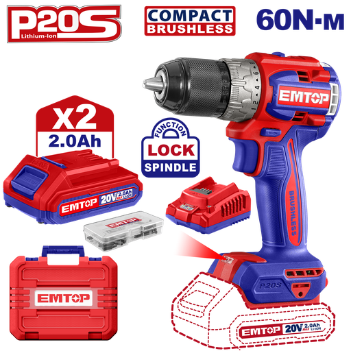 Parafusadeira , 20v , motor sem escovas, 60 NM, com 47 peças acessórios