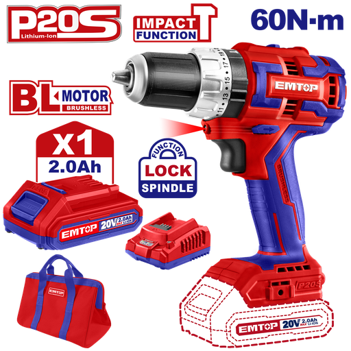Parafusadeira  de impacto 1/2" s/ bateria, motor sem escovas de carvão, 60 NM, inclui 47 peças acessórios, 3 brocas para alvenaria