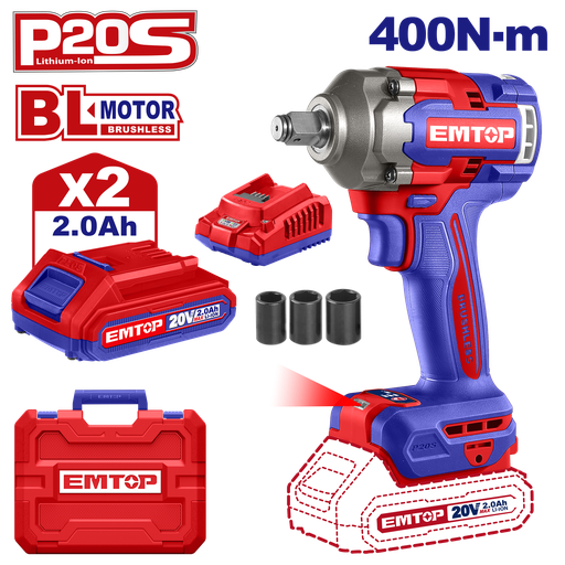 Chave de impacto a bateria c/ 2 bat 400 NM 1/2" motor Brushless  