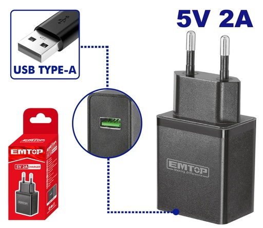 [EFCR120502] Carregador 5V 2A - 220V com Porta USB Tipo A